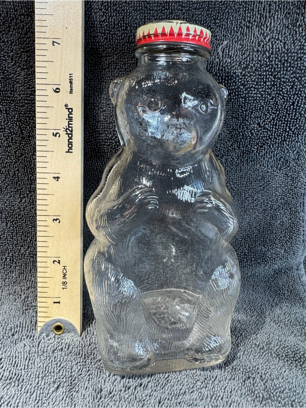 Clear Glass Bear Honey Jar with Red Accent Lid - Home Accents